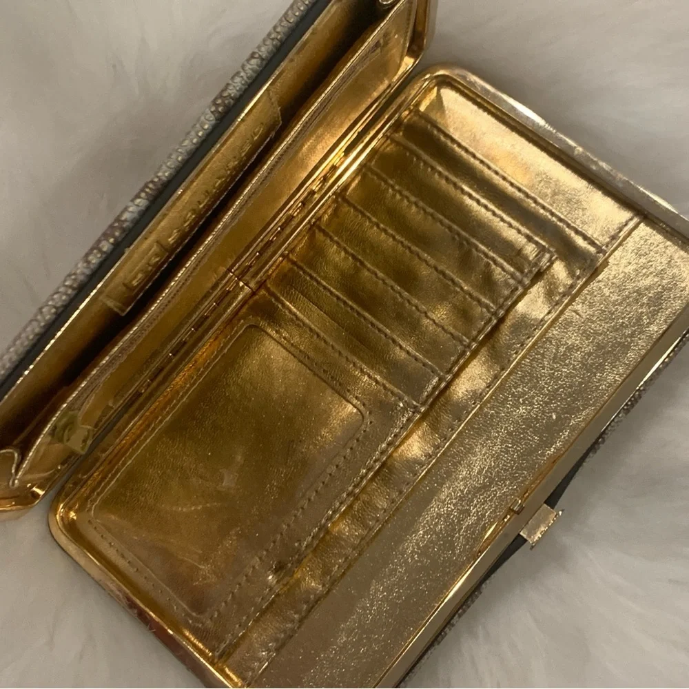 Sondra Roberts Animal Print Snakeskin Gold Interior Clutch